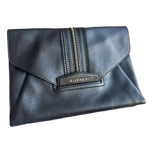 Givenchy Antigona black leather envelope clutch gold black zipper detail - Picture 1 of 16
